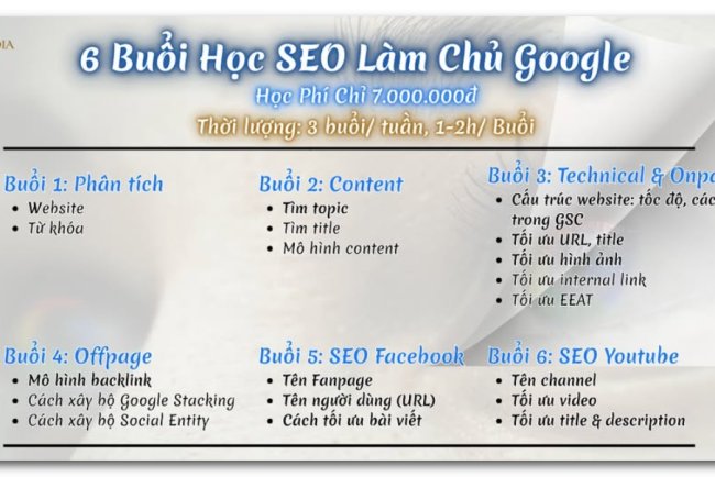 khóa đào tạo SEO 1 kèm 1 – học online trực tiếp cùng chuyên gia, được thiết kế dành riêng cho những ai muốn làm chủ SEO trong thời gian ngắn nhất.